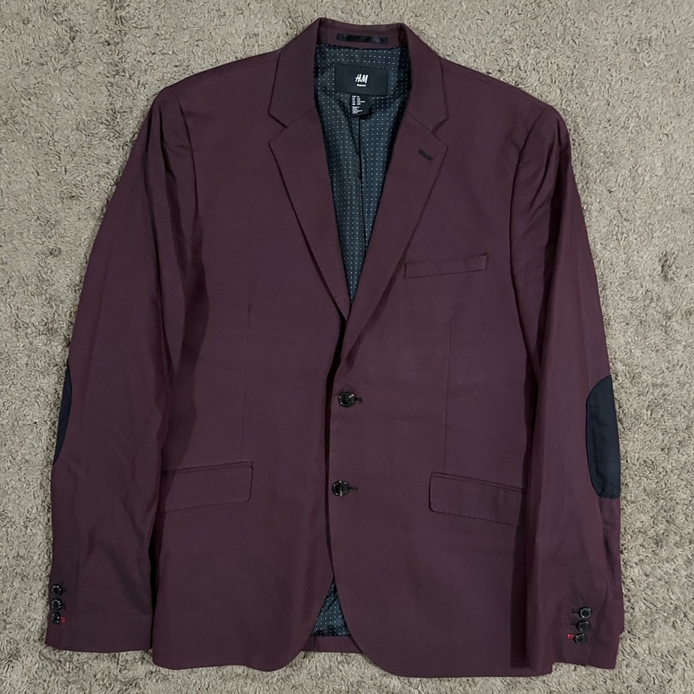 H&M Men’s Burgundy Blazer w/Elbow Patches SZ 44R